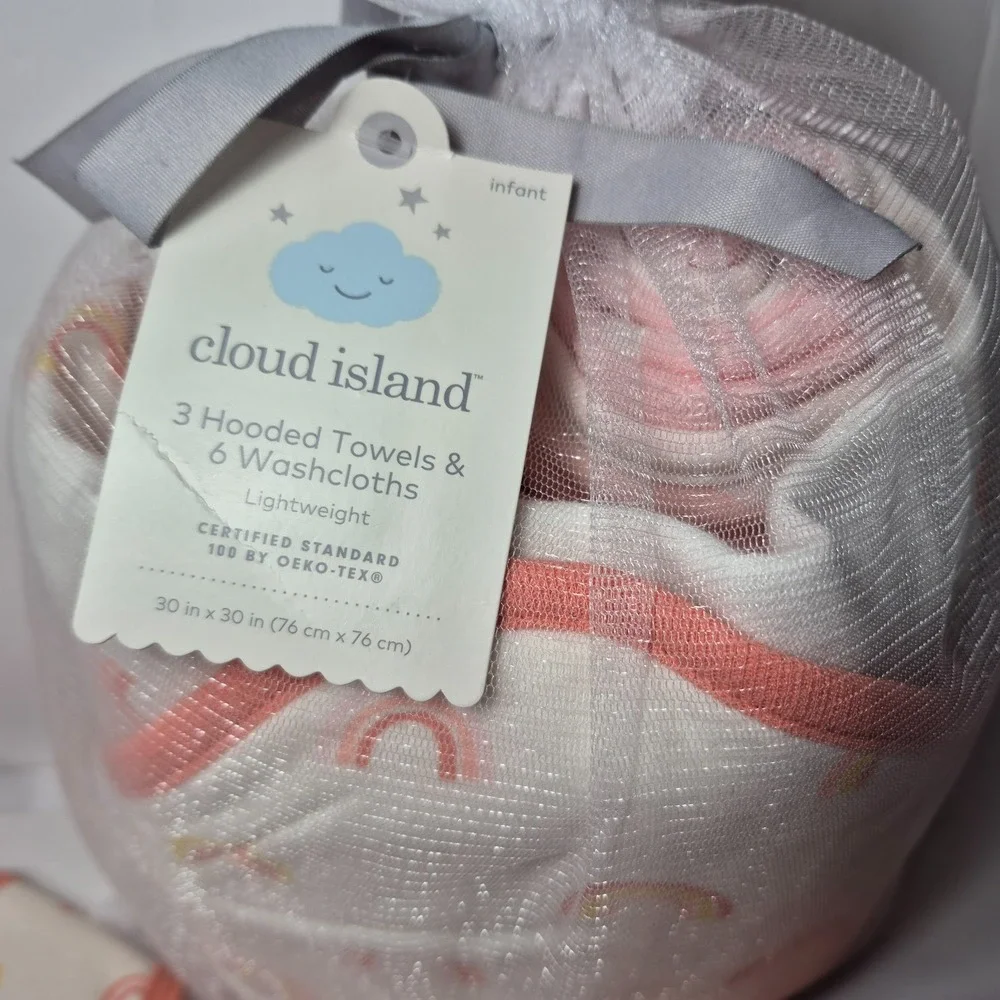 Cloud Island Coral Rainbow Print Infant Baby Shower Gift Set 17 Pcs Bib Towels